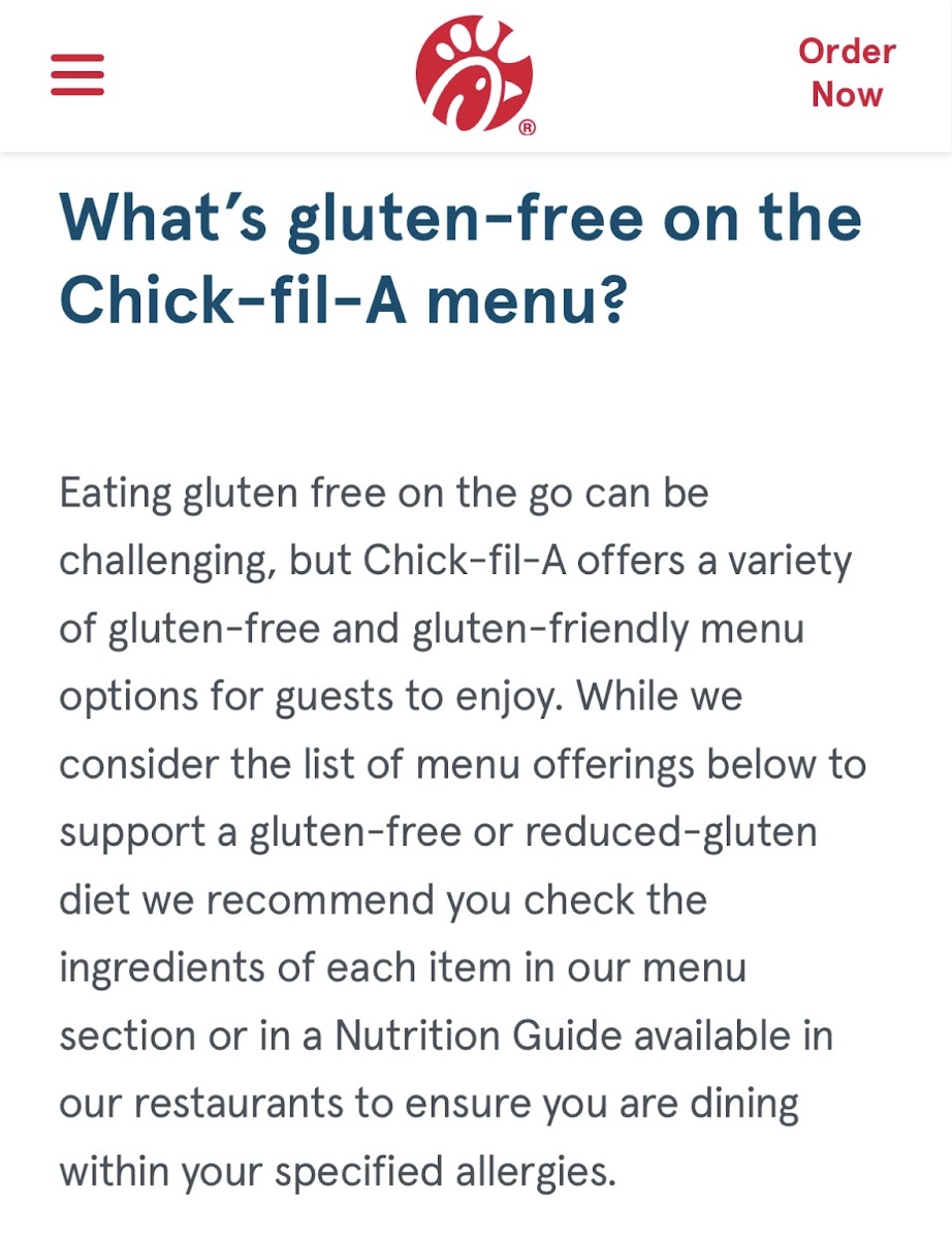Chick-fil-A gluten-free menu