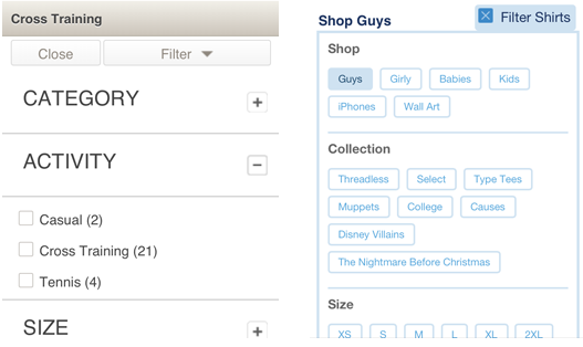 web search filters for online shopping