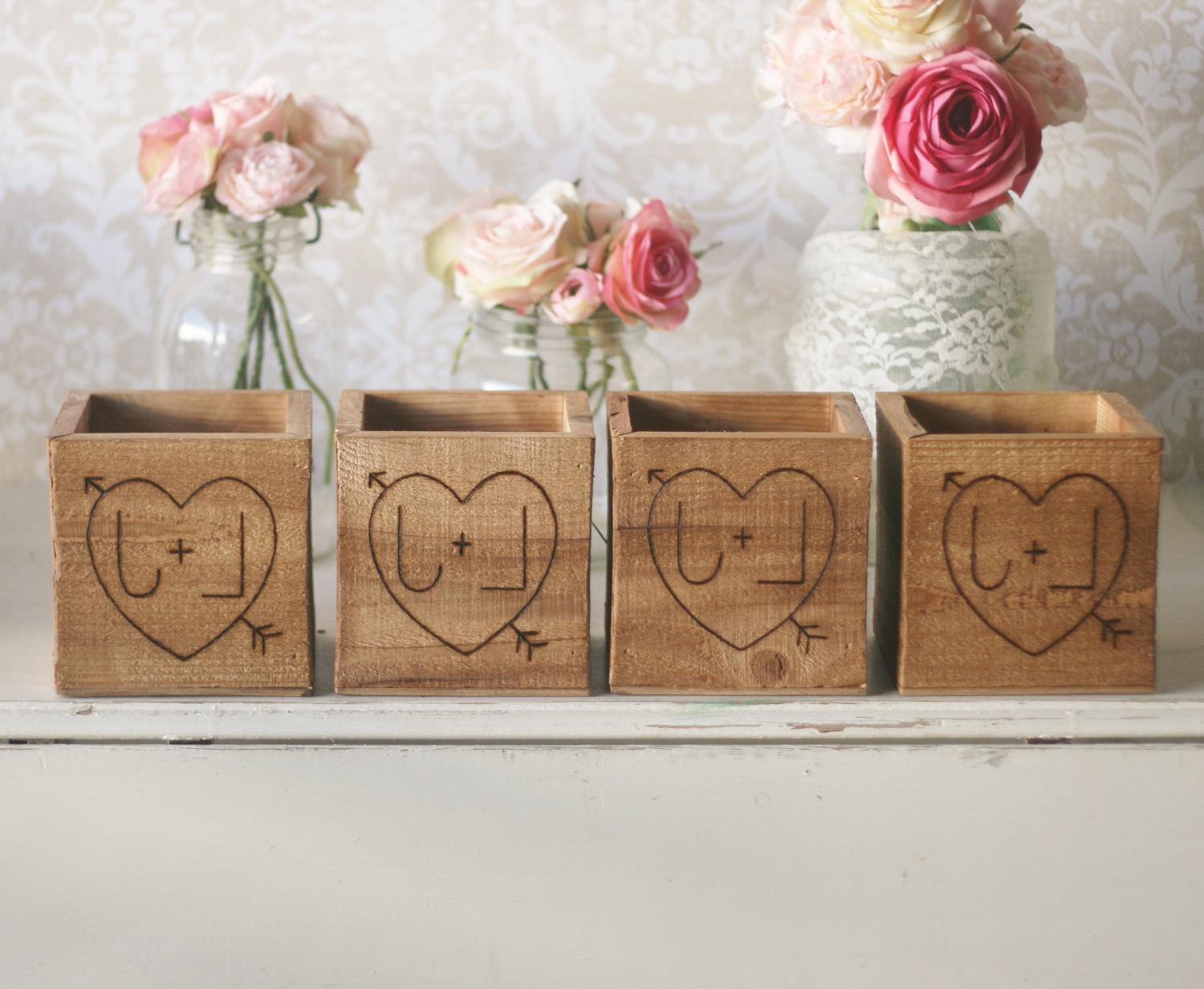 Rustic Wood Wedding Planter Centerpiece Vases Personalized Barn Wood