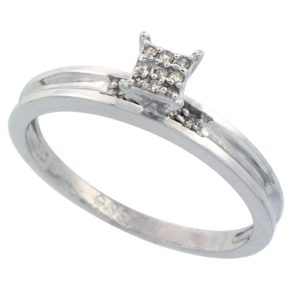 Sterling Silver Diamond Engagement Ring, w  0.06 Carat Brilliant Cut