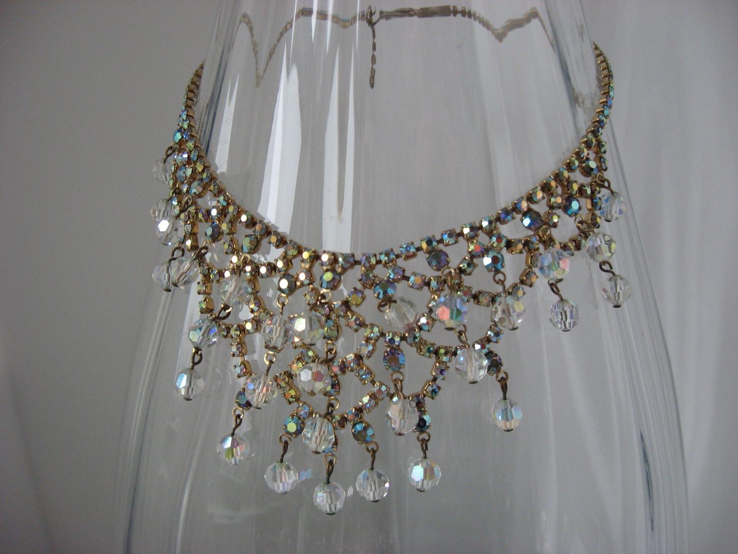 40  off SALE AB crystal and rhinestone gold wedding necklace - c1950