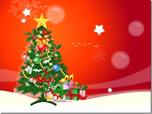 imagen de navidad muy grande fondo rojo con árbol y regalos
