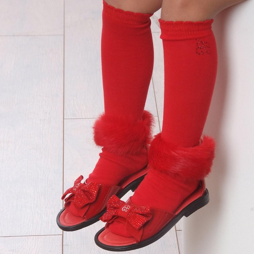 Miss Blumarine Red Sandals with Matching Socks Fur and Diamante