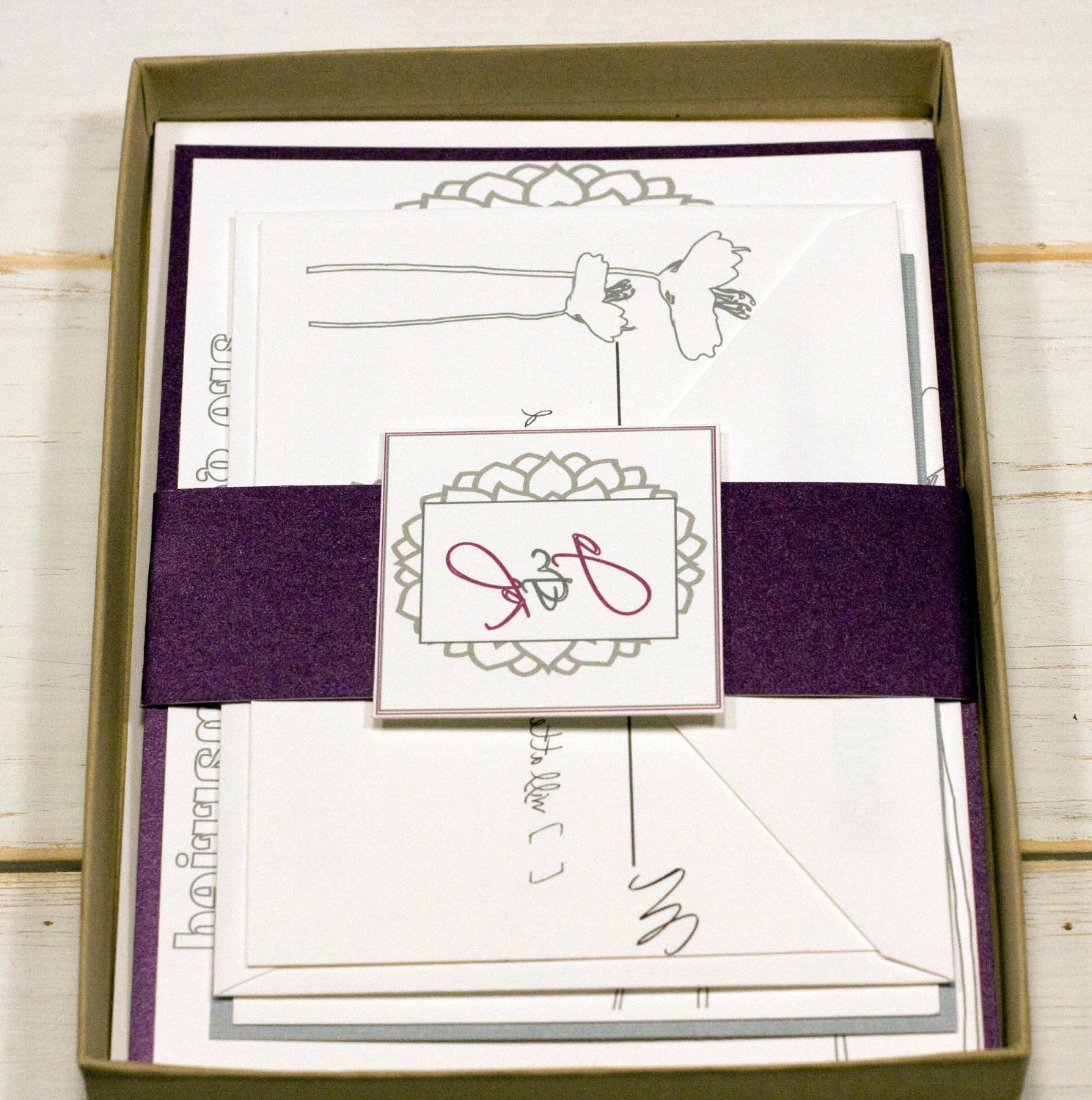 Silver and Purple Modern Monogram Wedding Invitation Suite by Lemon Square