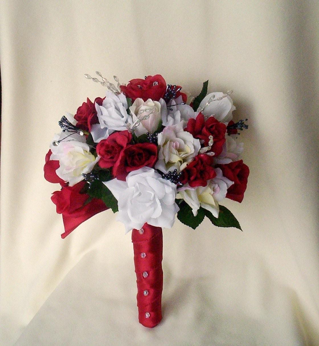 Silk Wedding Bouquet Red White