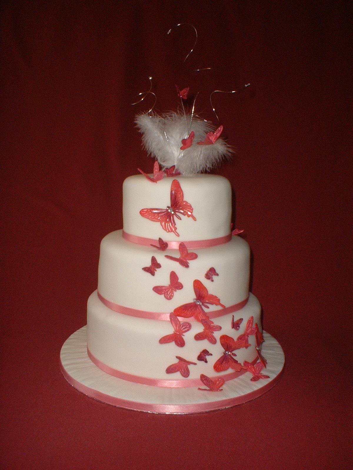 3 Tier Round Sugar Butterflies Wedding Cake