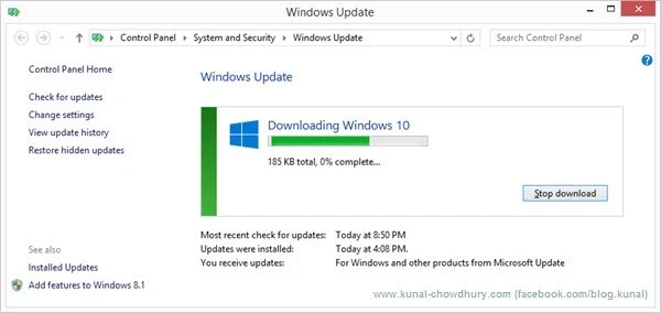 Windows 10 Download begins (www.kunal-chowdhury.com)