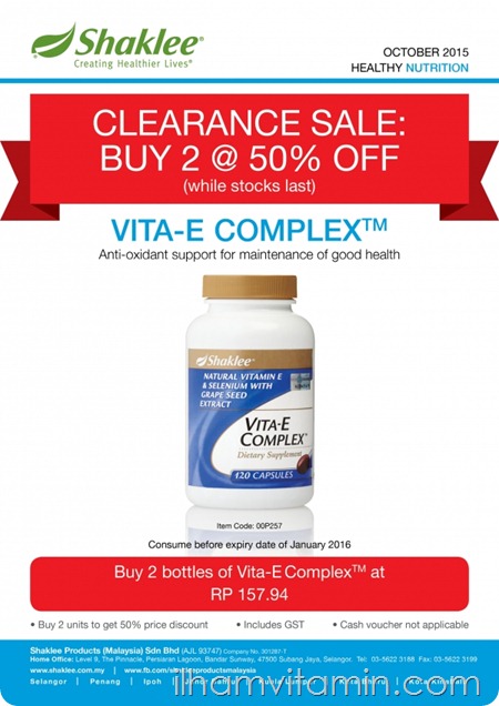 Oct'15 Clearance Sale - Vita E Complex