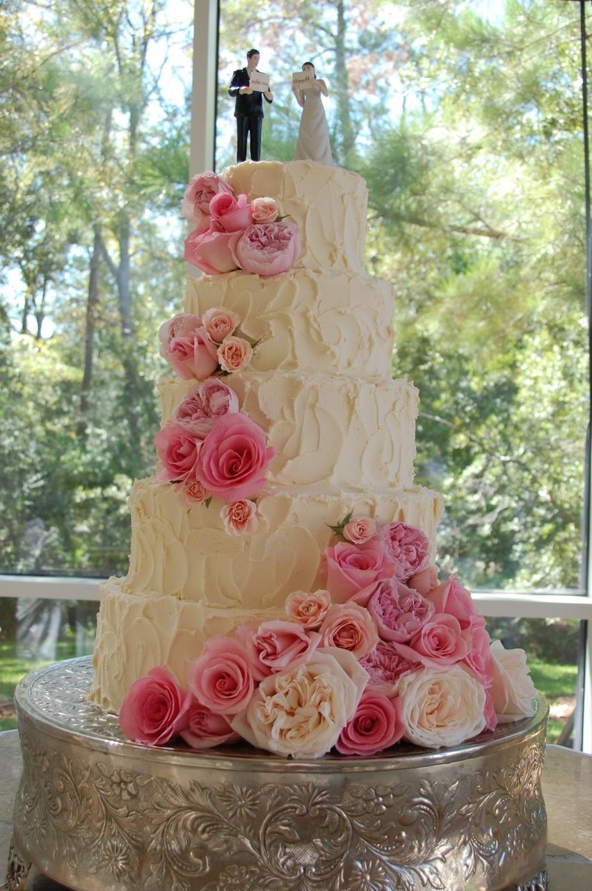 Wedding Cake with Pink Flowers