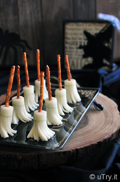 Check out How to Make Witch's Broom Cheese Snacks with step-by-step video tutorial--a fun and healthy Halloween savory treat for everyone!  http://uTry.it