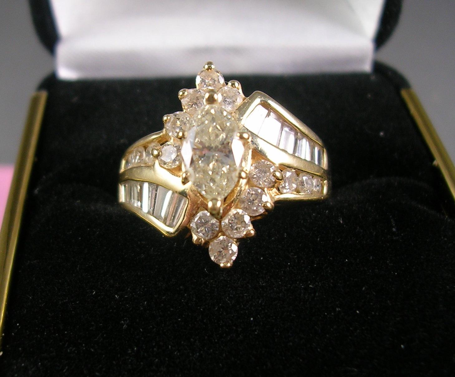 2.24 Ctw Diamond Engagement or Wedding Ring .84 Center Marquise Sz 7.75