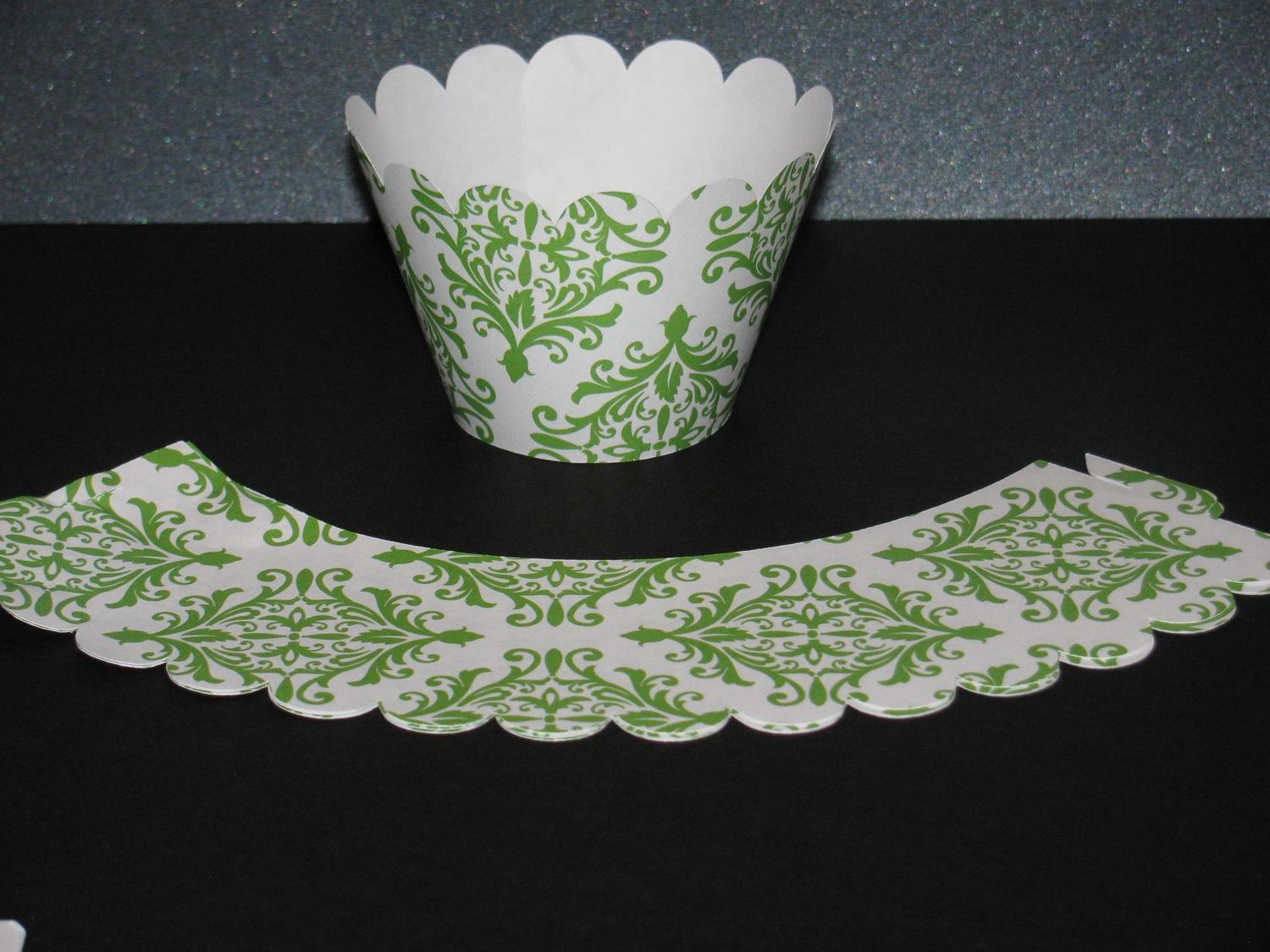 12 Green white Damask CUPCAKE