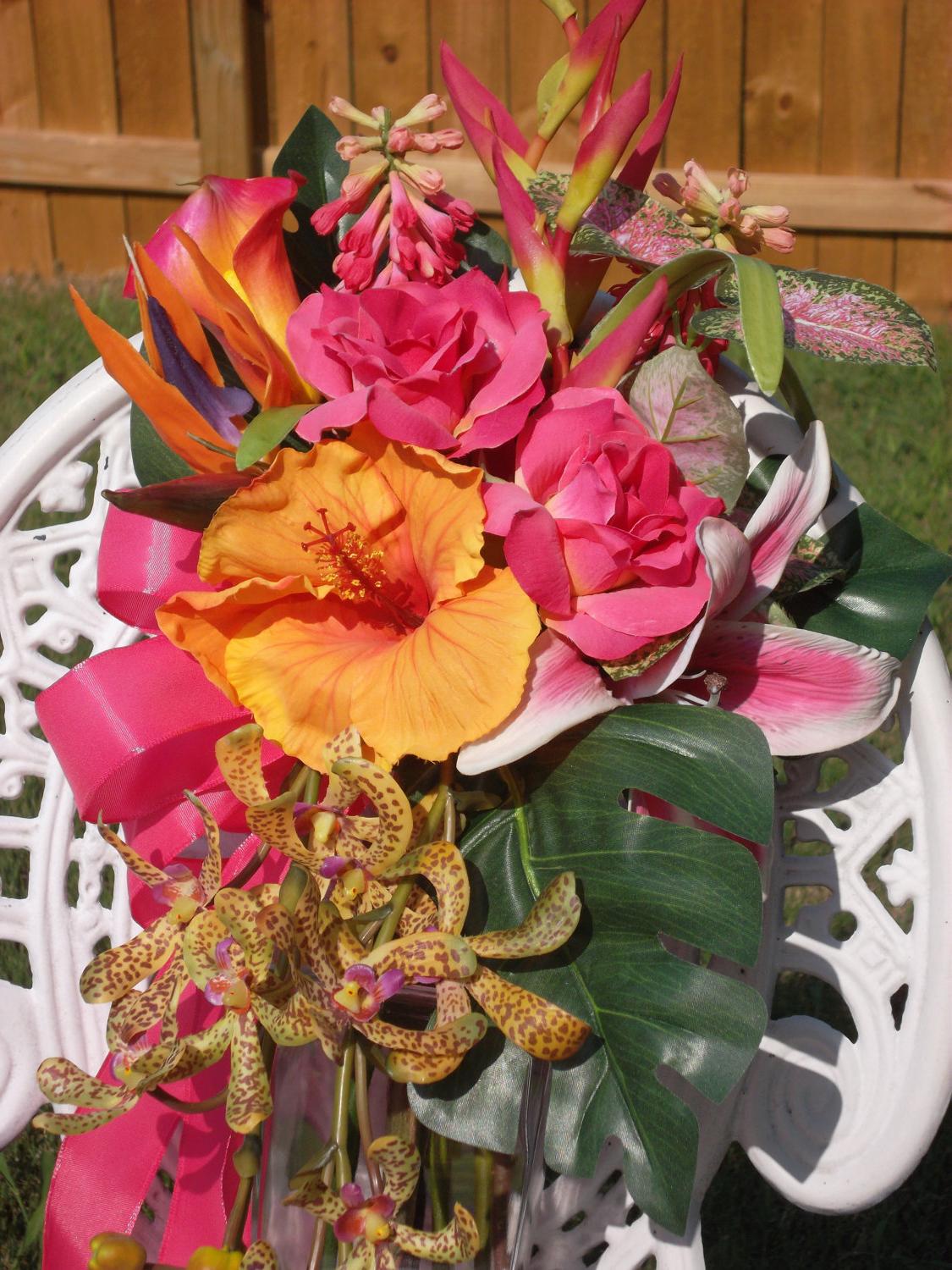 SALE-Tropical Pink and Orange Wedding Bouquet With Free Boutonniere