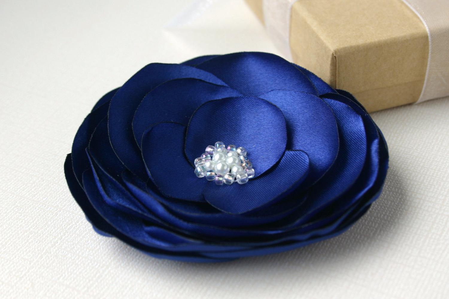 Navy Blue Wedding Flower Hair Clip - Bridal Hair Flower - Wedding