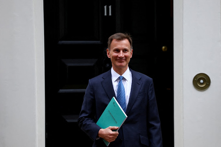 Britain's chancellor of the exchequer Jeremy Hunt leaves 11 Downing Street in London, Britain, November 22 2023. Picture: HANNAH MCKAY/REUTERS