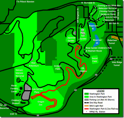 Map of Washington Park in Portland, Oregon