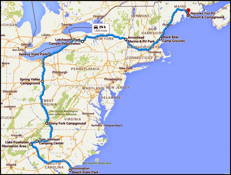 00 - 2015 Summer Travel Map to Maine 00 - 2015 Summer Travel Map to Maine