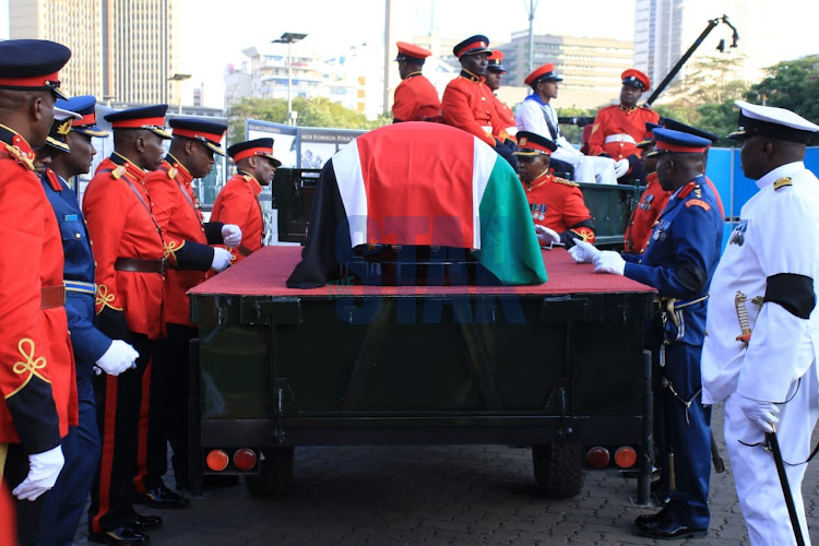 The body of Daniel Moi arriving in Parliament./EZEKIEL AMING'A