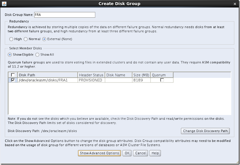 ASMCA Create Disk Groups ASMCA Create Disk Groups