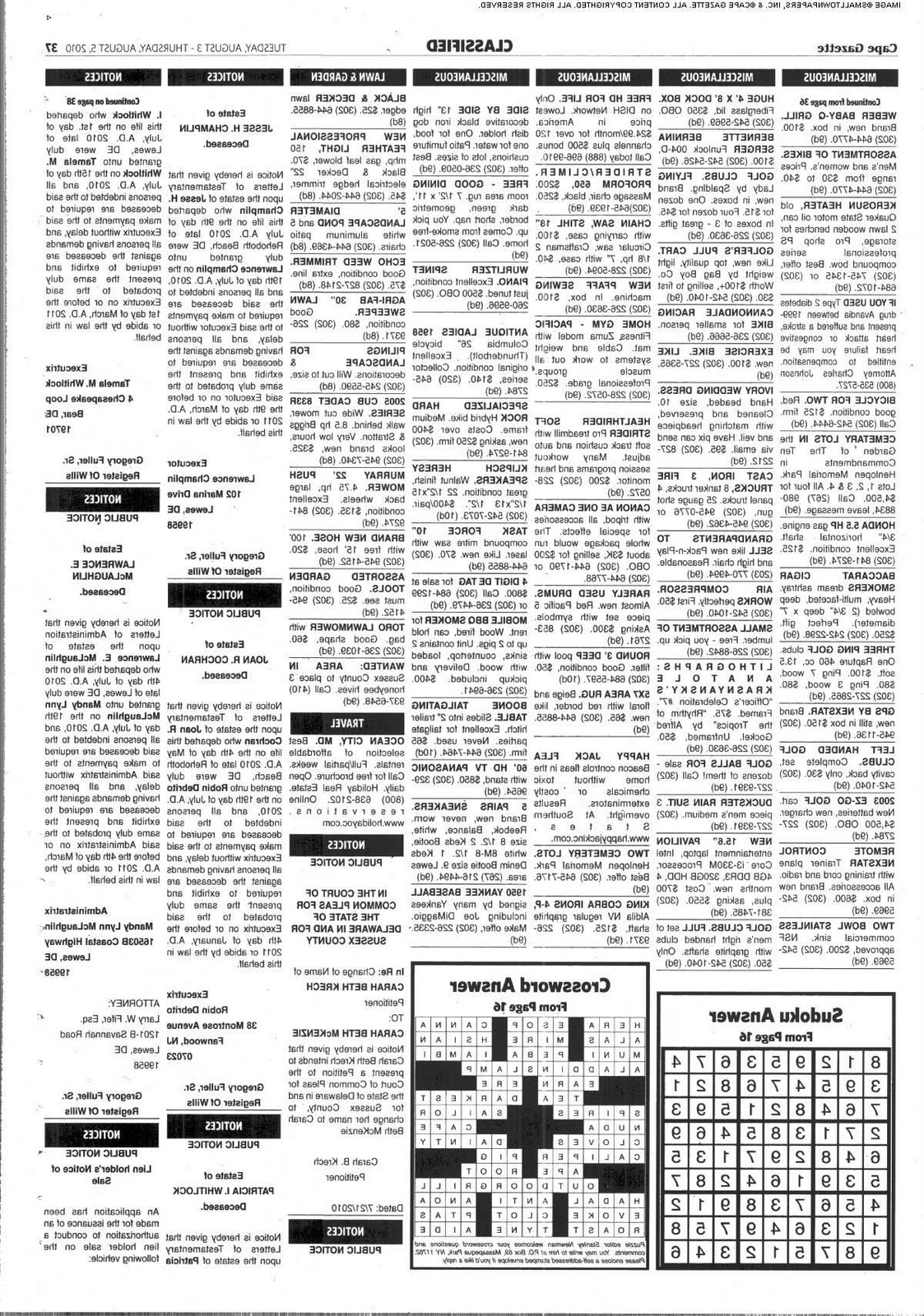 Cape Gazette CLASSIFIED TUESDAY, AUGUST 3 - THURSDAY, AUGUST 5, 2010 37 Co.