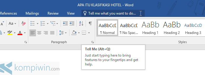 Tell Me fitur di Office Word 2016