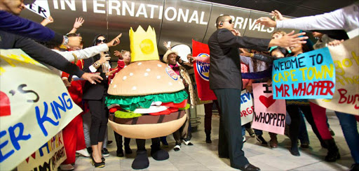 Mr Whopper arrives at Cape Town International Airport.