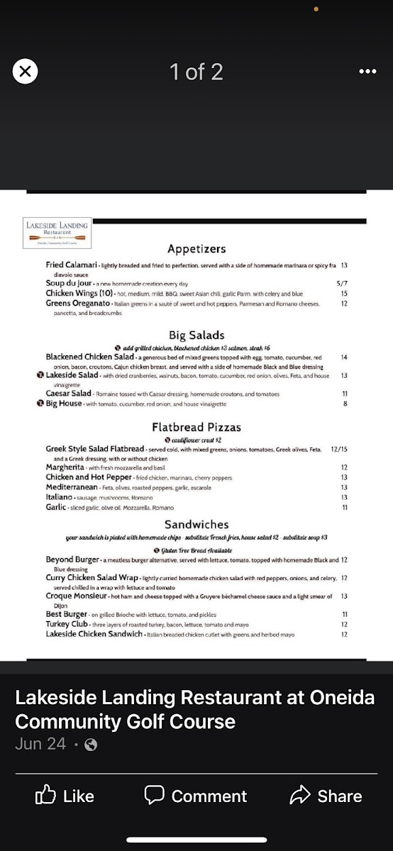 Lakeside Landing Restaurant gluten-free menu