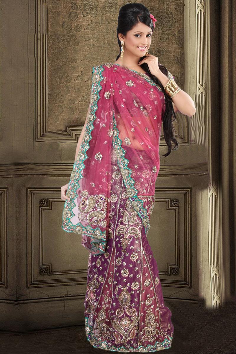 Gazri Pink and Magenta Embroidered Lehenga Style Saree   353.00