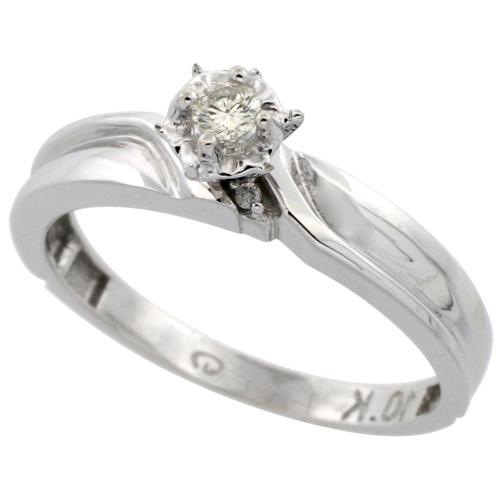 10k White Gold Diamond Engagement Ring, w  0.08 Carat Brilliant Cut