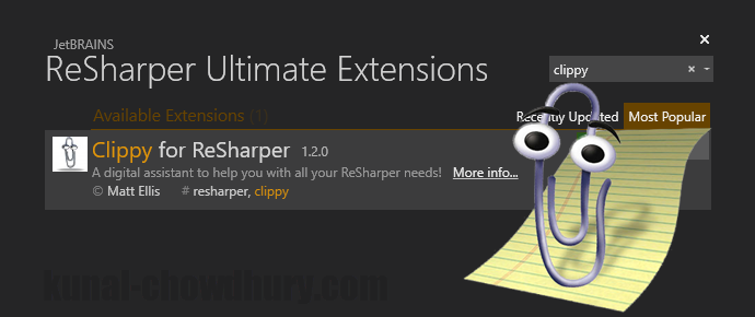 Like Clippy? Get assistance in #VisualStudio using #ReSharper plugin (www.kunal-chowdhury.com)
