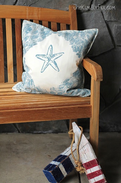 Shell and starfish nautical pillow