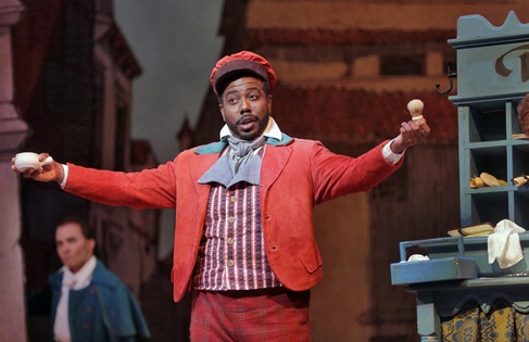 ARTS IN ACTION: Baritone SIDNEY OUTLAW, Greensboro Opera's Dandini in Rossini's LA CENERENTOLA, as Figaro in Atlanta Opera's IL BARBIERE DI SIVIGLIA in April 2014 [Photo by Ken Howard, © by Atlanta Opera]