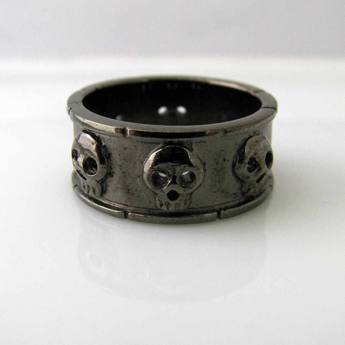 Skull Ring - Rustic Black Gold Plated - Over 925 Sterling Silver