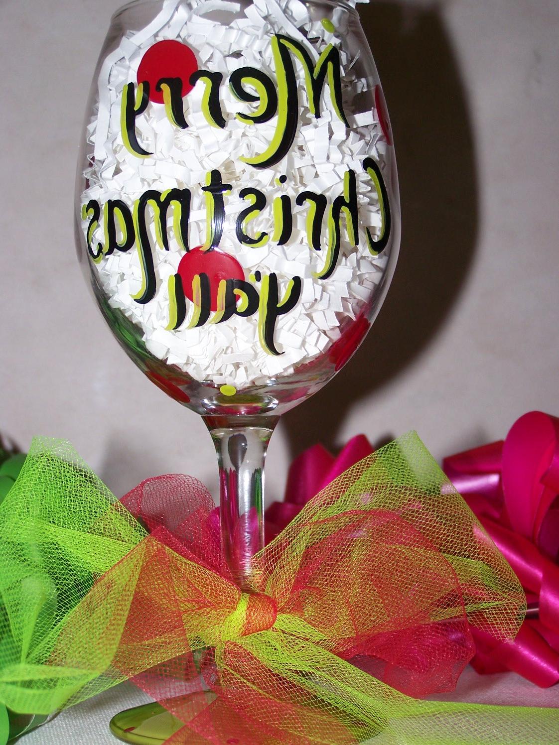 Hand Painted Wine Glass Merry