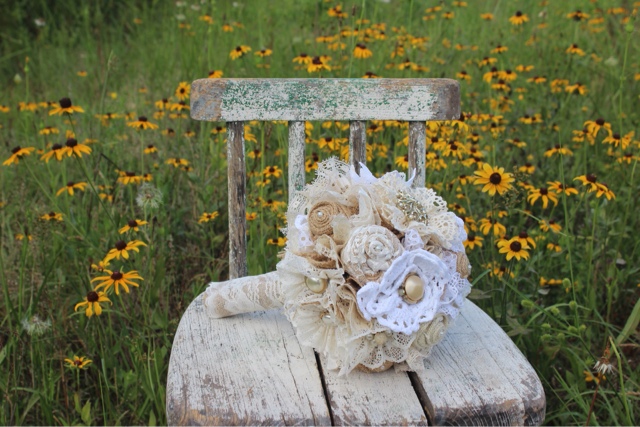 Burlap and lace brooch bouquet
