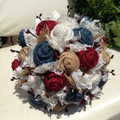 rustic Americana burlap and lace wedding flowers