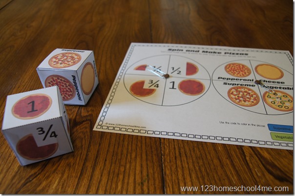 use printable dice or paper clip spinner to play pizza fractions use printable dice or paper clip spinner to play pizza fractions