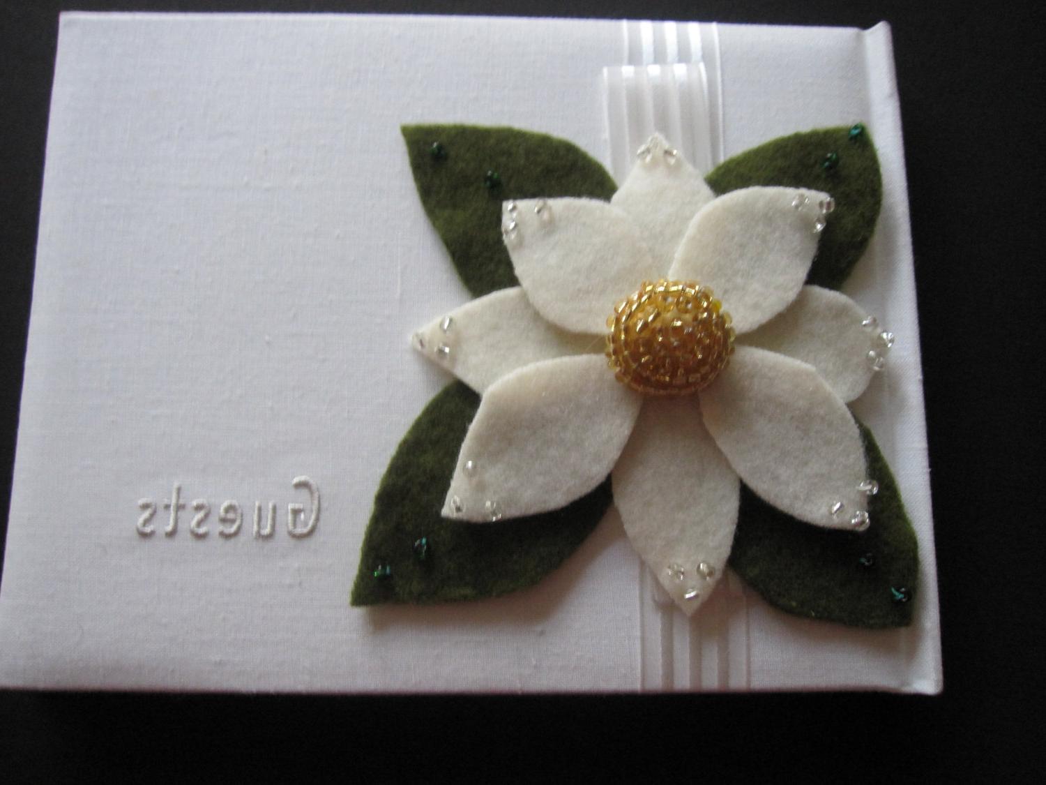 Wedding Guest Book Dahlia Flower White Hallmark Ivory Gold Green