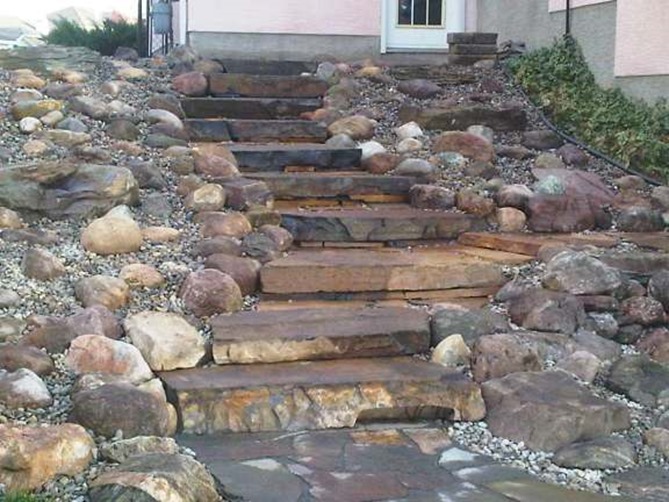 garden steps with boulders and stones