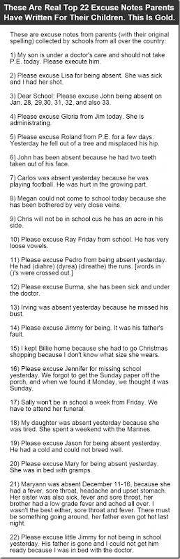 excuses from parents