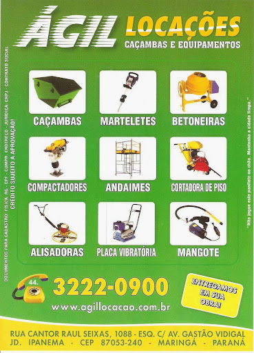 Ágil Locação de Equipamento P/ Construção, r Cantor Raul Seixas 1088 - Esquina Com Av. Gastão Vidigal, Maringá - PR, 87053-240, Brasil, Empresa_de_Camionagem, estado Paraná