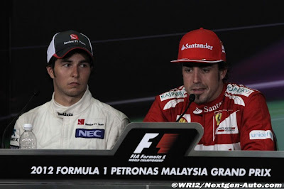 Фернандо Алонсо и Серхио Перес на пресс-конференции победителей и призеров на Гран-при Малайзии 2012