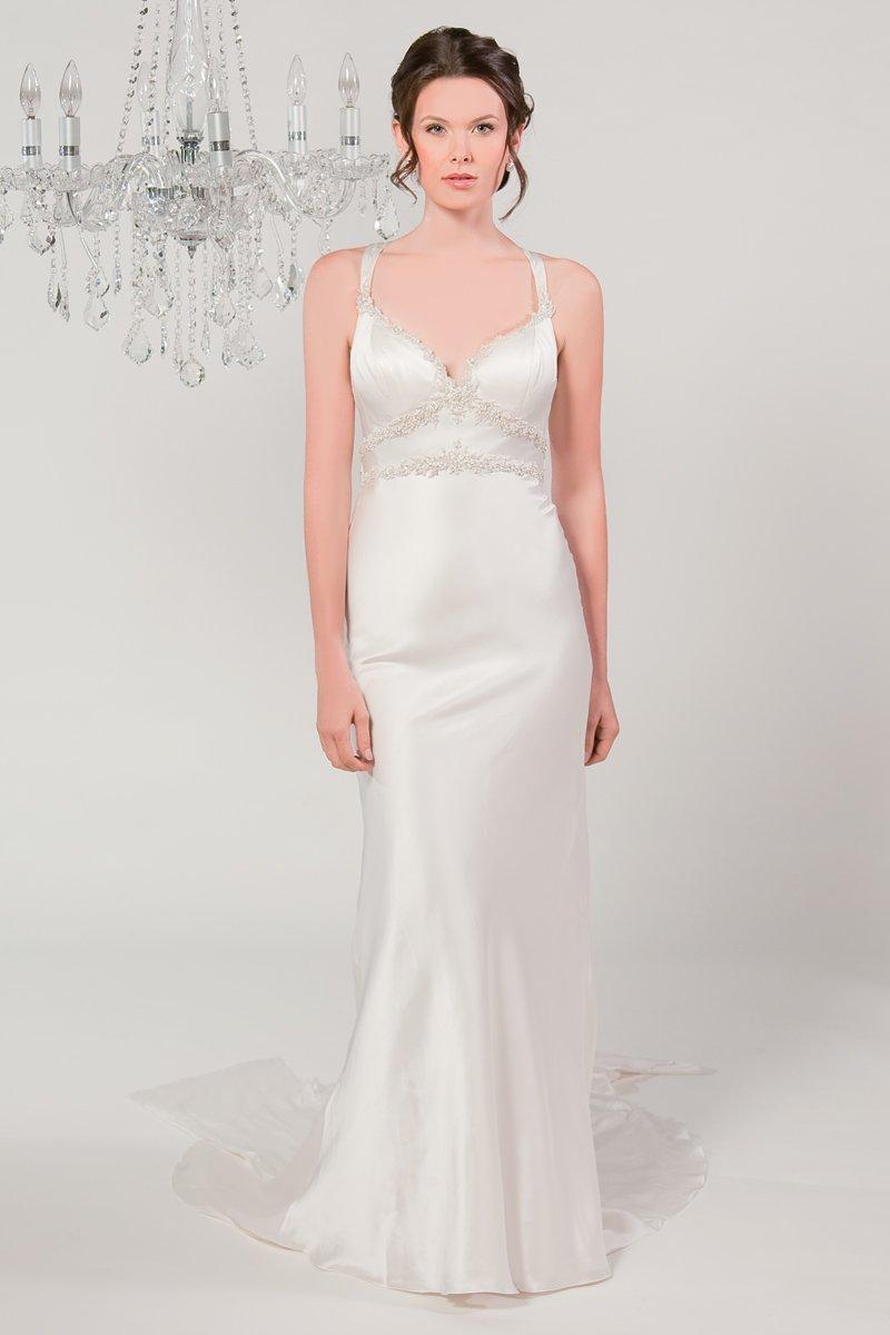 3144 Orenda The vintage inspired gown is created of silk charmeuse and is