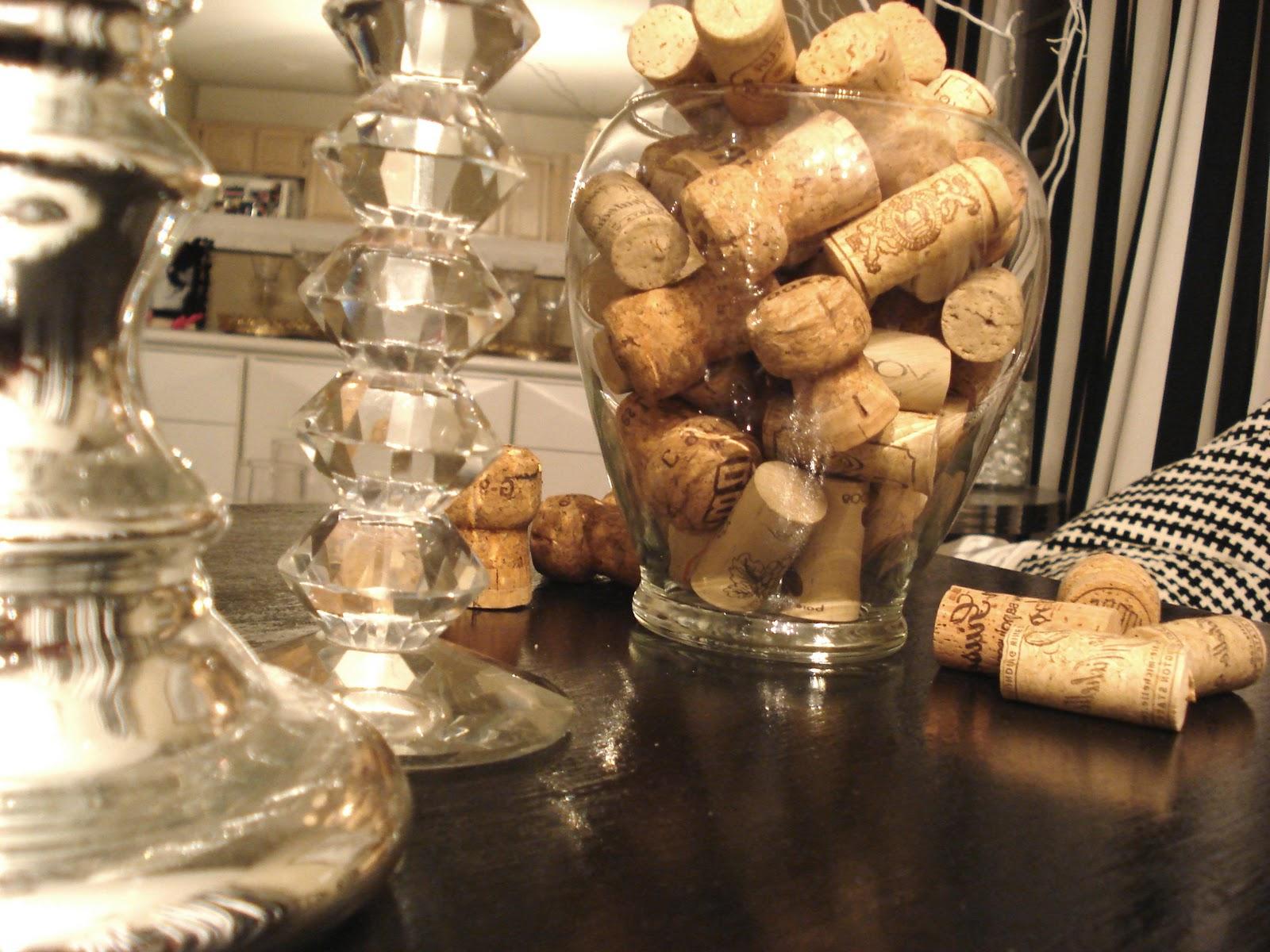 wine corks in a glass vase