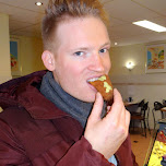 eating a kroket with mustard in IJmuiden, Netherlands 