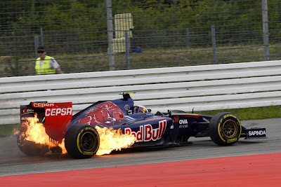Toro Rosso Даниила Квята в огне на Гран-при Германии 2014