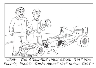 Росс Браун сообщает Михаэлю Шумахеру наставления FIA на Гран-при Италии 2011 - комикс Stuart Taylor