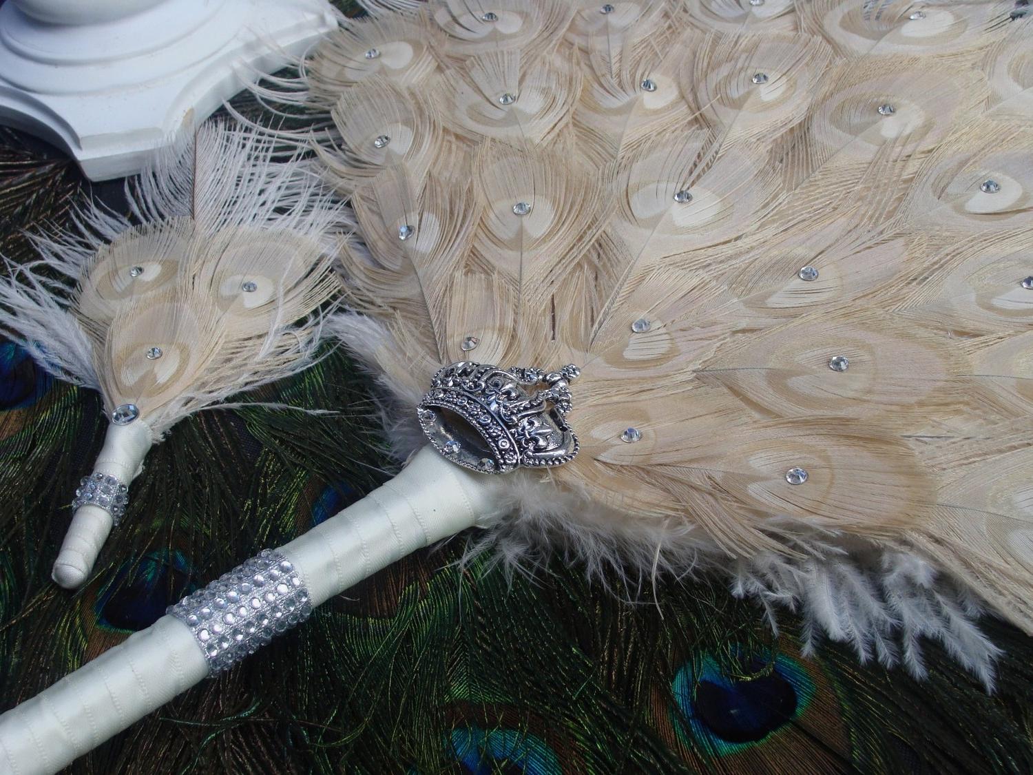 50  DEPOSIT for ONLY Ivory and Natural Peacock Feather Bridal Package for