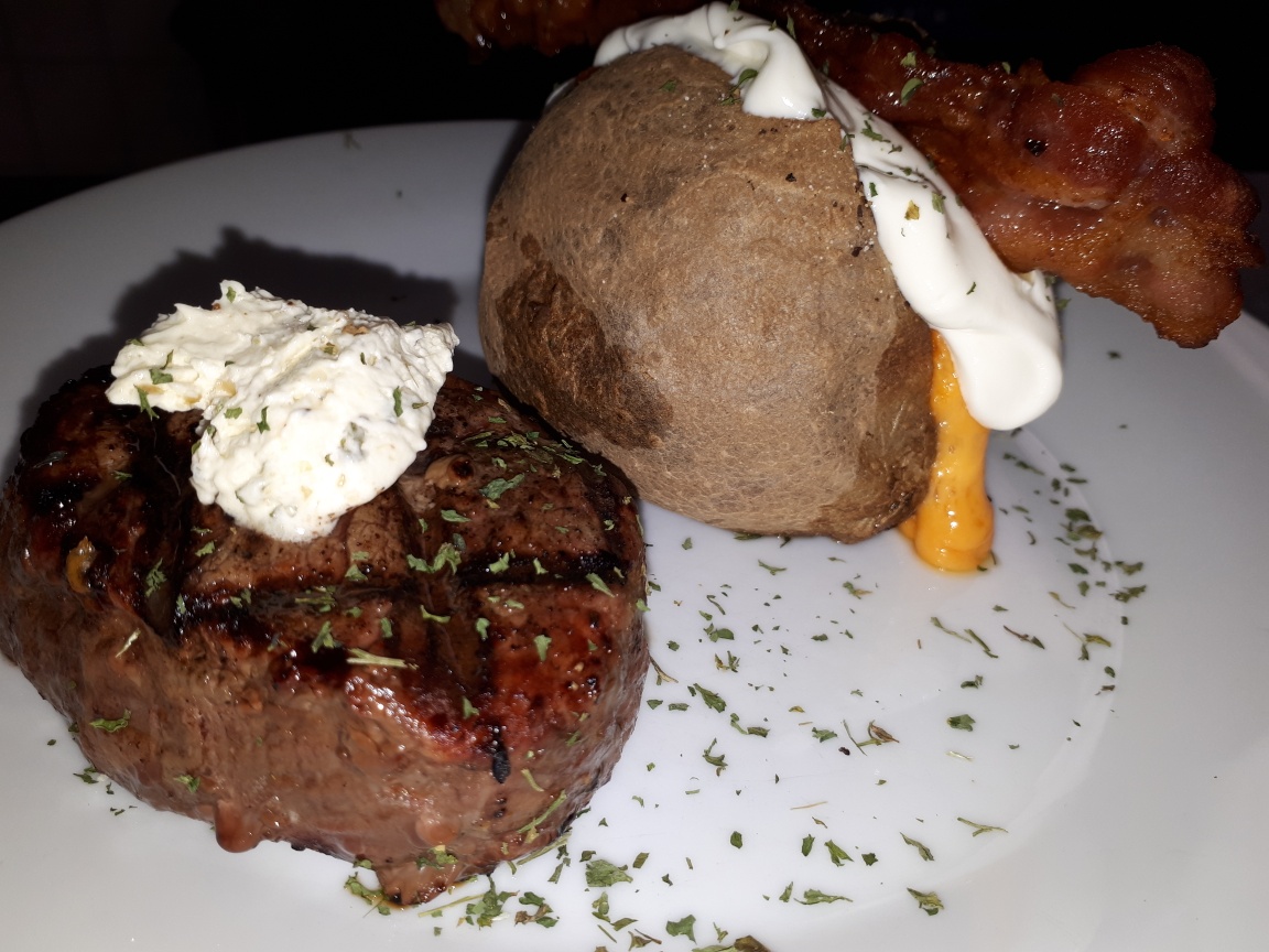 filet mignon and loaded baked potato