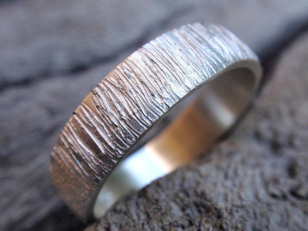 mens wedding band - sterling silver bark texture wedding ring for men and